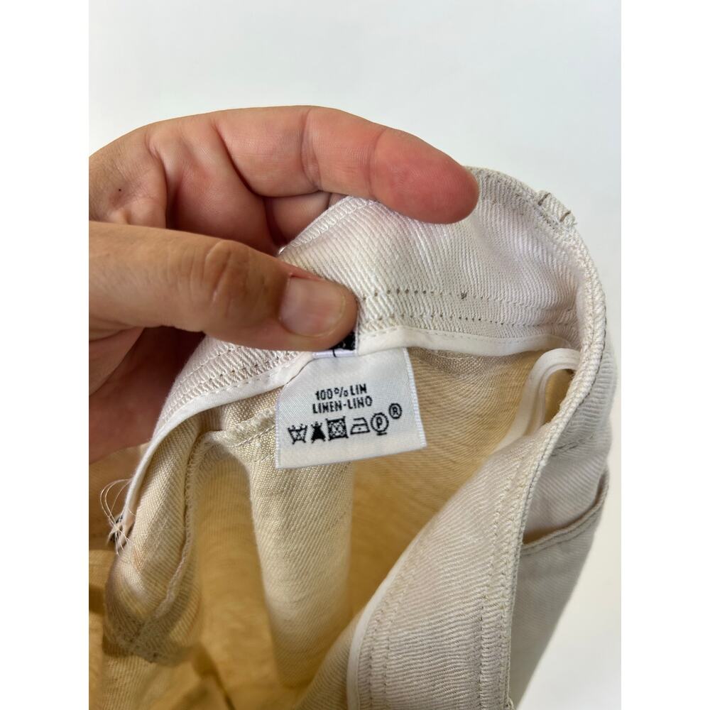 Vintage Hermes Ecru Cream Linen Wide Leg Cropped Jeans Pants 42 H Belt Loop - Picture 11 of 11